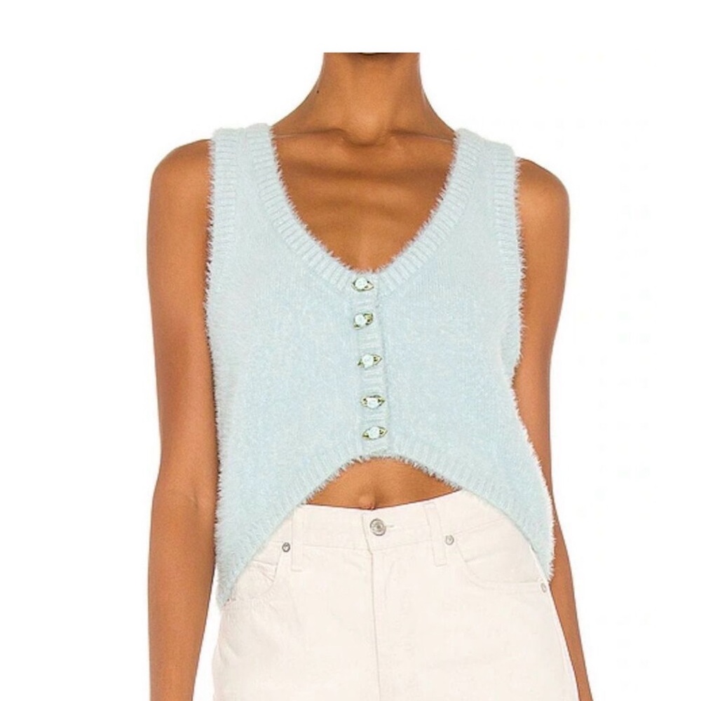 For Love And Lemons Anastasia Light Blue Knit Vest
